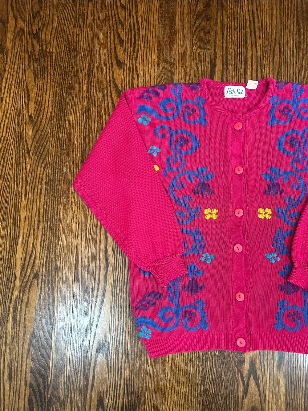 Vintage 90s Floral Knit Cardigan Sweater - Picture 3 of 9